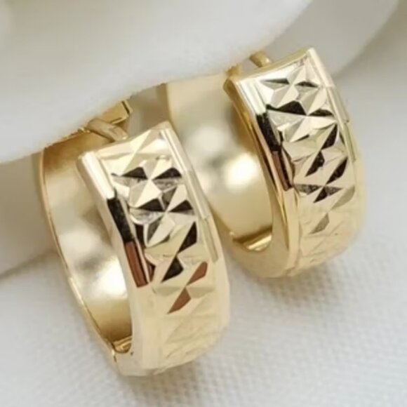 14K Gold Womens Small Etched Hoop Earrings Ladies Textured 14 K Silver Jewelry